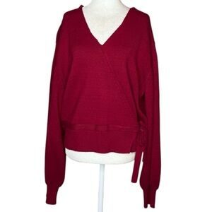 Joie Red V-Neck Sweater with Balloon Sleeves size XL